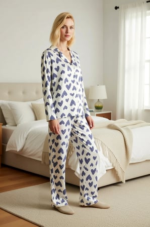 Kadın Gömlek Yaka Standart Kol Regular Kalıp Pijama Takımı Fonksiyonel Kaliteli %100 Pamuk
