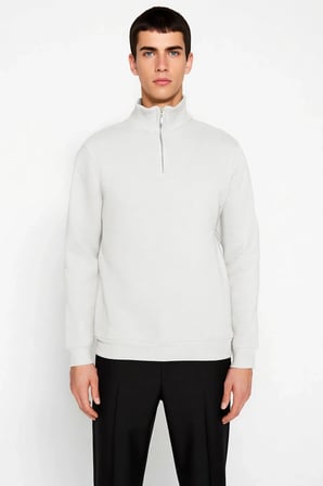 Erkek Dik Yaka Fermuarlı Standart Kol Regular Kalıp Sweatshirt Fonksiyonel Dayanıklı Rahat
