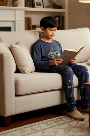 Erkek Çocuk Bisiklet Yaka Standart Kol Uzun Kollu Regular Kalıp Pijama Takımı Estetik %100 Pamuk