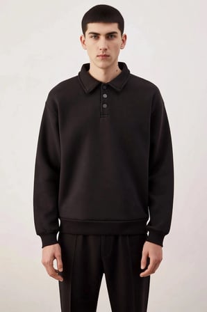 Erkek Polo Yaka Standart Kol Oversize Kalıp Sweatshirt Fonksiyonel Dayanıklı Kaliteli Spor