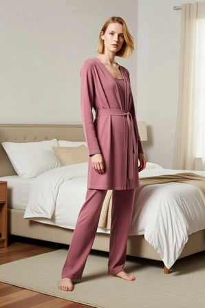 Kadın Havuz Yaka Standart Kol Regular Kalıp Örme Pijama Takımı Fonksiyonel Dayanıklı Rahat