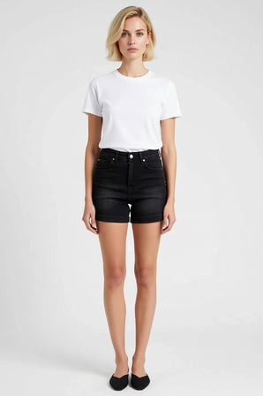 Kadın Şort Denim Yüksek Bel City Short Kalıp Boru Paça Kısa Boy Düz Desen Az Esnek Comfort Dokuma