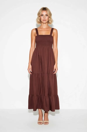 Kadın Askılı V Yaka Göğsü Lastikli Terrycotton Maxi Elbise Beden L Rahat Kesim Günlük Modern Şık