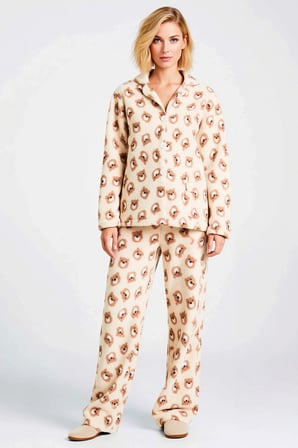 Kadın Gömlek Yaka Standart Kol Regular Kalıp Animal Desen Wellsoft Pijama Takımı