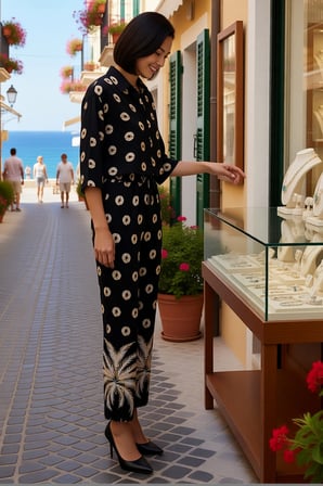 Kadın Büyük Beden Tropikal Desenli Dokuma Gömlek Pantolon Takımı Truvakor Kol Oversize Kesim Günlük