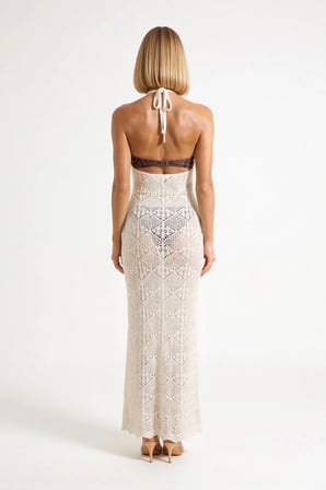 Kadın Kolsuz Halter Yaka Maxi Plaj Elbisesi Sırt Dekolteli Bodycon Triko Dokulu Astarsız Günlük