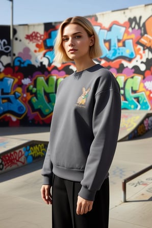 Kadın Bisiklet Yaka Düşük Kol Nakışlı Regular Kalıp Örme Sweatshirt Fonksiyonel Dayanıklı Şık