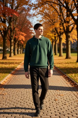 Erkek Polo Yaka Standart Kol Oversize Kalın Çıtçıtlı Sweatshirt Fonksiyonel Dayanıklı Spor
