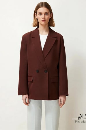 Kadın Ceket Yaka Uzun Kol Oversize Kalıp Düz Desen Dokuma Blazer Fonksiyonel Dayanıklı Şık