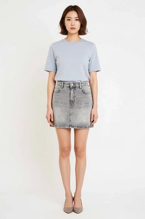 Kadın Mini Denim Etek Orta Bel %100 Pamuk Rigid Dokuma Klasik Kesim Günlük Rahat Modern Şık Konforlu