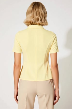 Kadın Bluz Peplum Polo Yaka Kısa Kol İnterlok Örme Düz Desen Yarım Pat Fermuar Kapamalı Regular