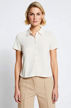 Kadın Bluz Crop Polo Yaka Kısa Kol Düğmeli Fitted Penye Süprem Örme Düz Fonksiyonel