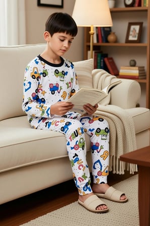 Erkek Çocuk Bisiklet Yaka Standart Kol Regular Kalıp Baskılı Örme Pijama Takımı Fonksiyonel Spor