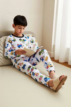 Erkek Çocuk Bisiklet Yaka Standart Kol Regular Kalıp Baskılı Örme Pijama Takımı Fonksiyonel Spor