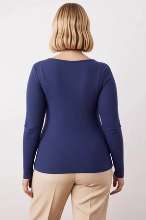 Kadın Bluz V Yaka Fitted Kalıp Uzun Kol Örme Kaşkorse Dokuma Düz Desen Esnek Yapı Gündelik Kullanım