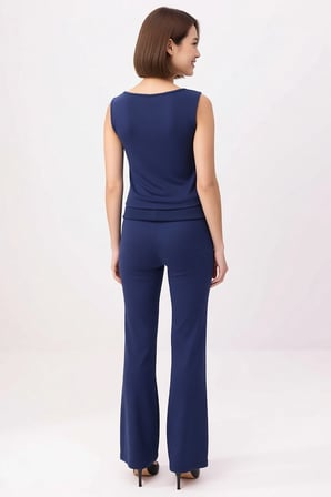 Kadın Büyük Beden Kolsuz Kayık Yaka Ribana Örme Crop Top Uzun Paça Takım Vücuda Oturan Günlük Rahat