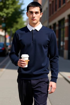 Erkek Polo Yaka Uzun Kol Oversize Kalıp Sweatshirt Fonksiyonel Dayanıklı Kaliteli Konforlu