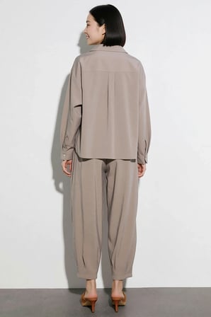 Kadın Büyük Beden Oversize Gömlek Yaka Uzun Kol Bol Paça Pantolon Takımı Rahat Kesim Günlük Modern