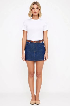 Kadın Mini Şort Yüksek Bel Düz Desen Denim Sürdürülebilir Rigid Dokuma Cepsiz Şık
