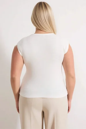 Kadın Büyük Beden Bluz Basic Bisiklet Yaka Kısa Kol Fitted Kalıp Ribana Örme Düz Esnek
