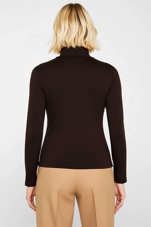 Kadın Büyük Beden Bluz Dik Yaka Uzun Kol Örme Fake Triko Transparan Ultra Hafif Düz Fitted