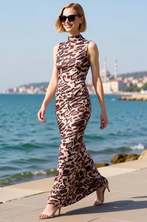 Kadın Kolsuz Dik Yaka Korse Detaylı Maxi Elbise Shift Kesim Sandy Dokulu Polyester Günlük Rahat