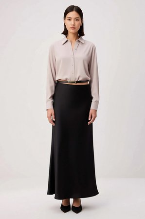 Kadın İnce Askılı Crop Top Saten Etek Takımı Kemer Detaylı Midi Boy Zarif Günlük Rahat Modern Şık