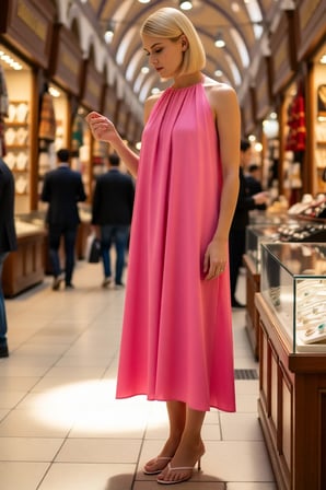 Kadın Kolsuz Halter Yaka Maxi Shift Elbise %100 Viskoz Dokuma Astarsız Günlük Rahat Modern Şık Zarif