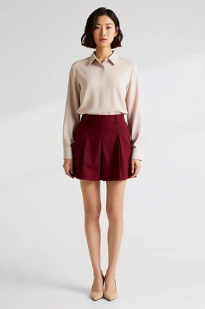 Kadın A-Line Mini Etek %100 Pamuk Gabardin Pili Detaylı Normal Bel Günlük Rahat Kesim Modern Şık