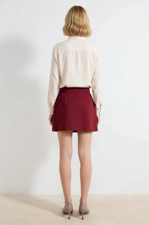 Kadın A-Line Mini Etek %100 Pamuk Gabardin Pili Detaylı Normal Bel Günlük Rahat Kesim Modern Şık