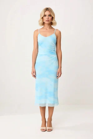 Kadın Soyut Desen V Yaka Kolsuz Maxi Elbise Astarlı Bodycon Kesim Tül Dokulu Günlük Rahat Modern