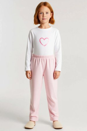 Kız Çocuk Bisiklet Yaka Standart Kol Uzun Kol Regular Kalıp Örme Baskılı Pijama Takımı Estetik