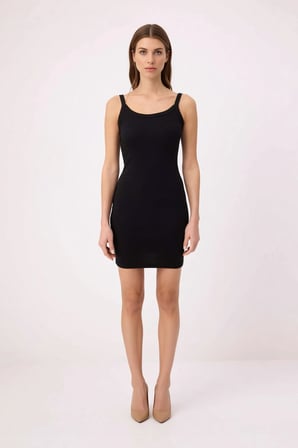 Kadın Kolsuz Havuz Yaka Bodycon Mini Elbise Kalın Askılı Ribana Esnek Örme Rahat Günlük Modern Şık