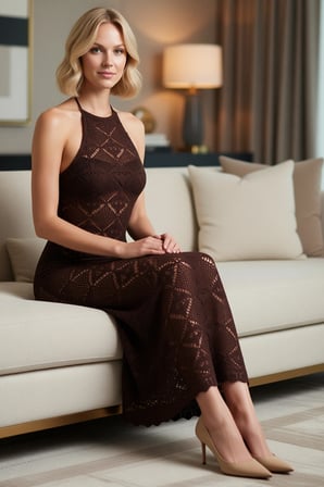 Kadın Kolsuz Halter Yaka Maxi Plaj Elbisesi Sırt Dekolteli Bodycon Triko Dokulu Astarsız Günlük
