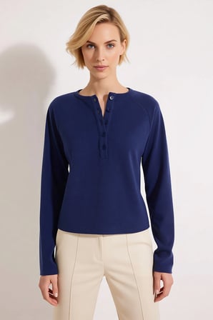 Kadın Bluz Regular Normal Kalıp Bisiklet Yaka Reglan Uzun Kol Selanik Kalın Örme Düz Desen Yarım Pat