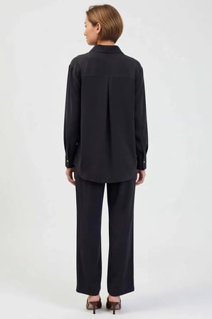 Kadın Oversize Tencel Keten Karışım Gömlek Pantolon Takımı Düğmeli Yaka Geniş Paça Rahat Günlük