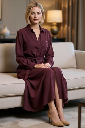 Kadın Uzun Kollu Kuşaklı Maxi Gömlek Elbise Modal Kumaş Astarsız Standart Kesim Rahat Günlük Modern