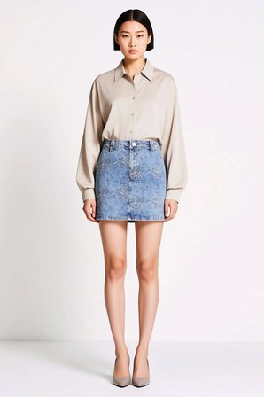 Kadın Mini Denim Etek %100 Pamuk Desenli Rigid Dokuma Yüksek Bel Kısa Kesim Günlük Konforlu Rahat