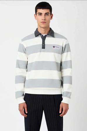 Erkek Polo Yaka Standart Kol Çizgili Sweatshirt Fonksiyonel Dayanıklı Kaliteli Konforlu Şık