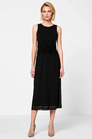 Kadın Büyük Beden Midi Bodycon Bisiklet Yaka Kolsuz Örme Tül Esnek Çok Renkli Leopar Desenli