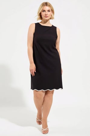 Kadın Büyük Beden Kolsuz A-Line Mini Dokuma Elbise Kayık Yaka Polyester Elastan Rahat Günlük Modern