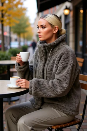Kadın Dik Yaka Düşük Kol Fermuarlı Peluş Ceket %100 Polyester Fonksiyonel Dayanıklı Modern