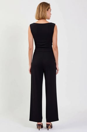 Kadın Büyük Beden Kayık Yaka Kolsuz Crop Bluz Geniş Kalıp Pantolon Takımı Rahat Kesim Günlük Modern