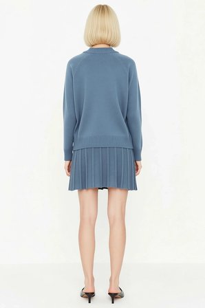 Kadın Oversize Reglan Kollu Dik Yaka Pileli Etek Kazak Takımı Rahat Kesim Günlük Modern Şık Konforlu