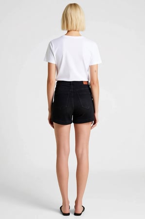 Kadın Şort Denim Yüksek Bel City Short Kalıp Boru Paça Kısa Boy Düz Desen Az Esnek Comfort Dokuma