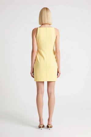 Kadın Kolsuz Halter Yaka Mini Bodycon Elbise Dikiş Detaylı Astarsız Dokuma Kesim Günlük Rahat Modern
