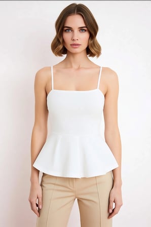 Kadın Bluz Peplum Kare Yaka İnce Askılı Kolsuz Scuba Krep Dokuma Örme Düz Desen Spor
