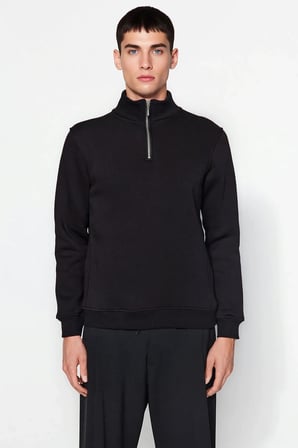 Erkek Dik Yaka Fermuarlı Standart Kol Regular Kalıp Sweatshirt Fonksiyonel Dayanıklı Rahat
