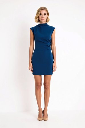 Kadın Kolsuz Dik Yaka Bodycon Mini Elbise Esnek Dokuma Astarsız Konforlu Kesim Günlük Rahat Modern