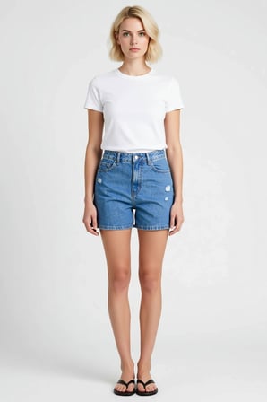 Kadın Şort Denim Yüksek Bel City Kalıp Boru Paça Kısa Boy Düz Desen Rigid Dokuma Şık